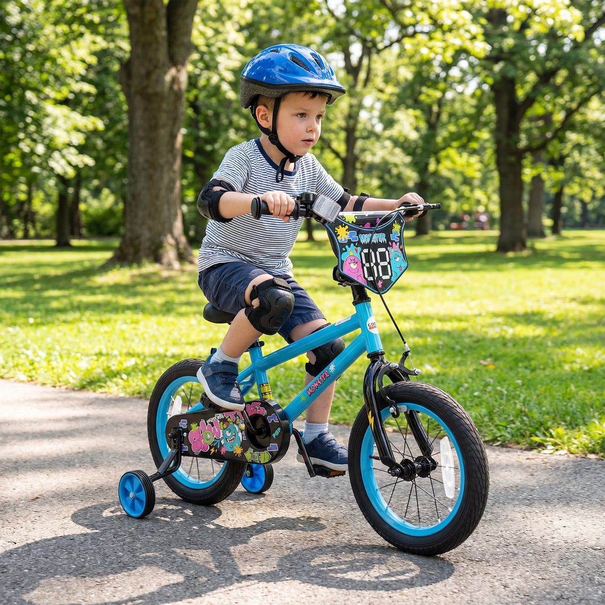 14 Inch Kids Bike with Training Wheels for Ages 3-5 Years Old Blue- Street Art Time view 2