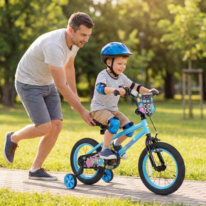 14 Inch Kids Bike with Training Wheels for Ages 3-5 Years Old Blue- Street Art Time view 3