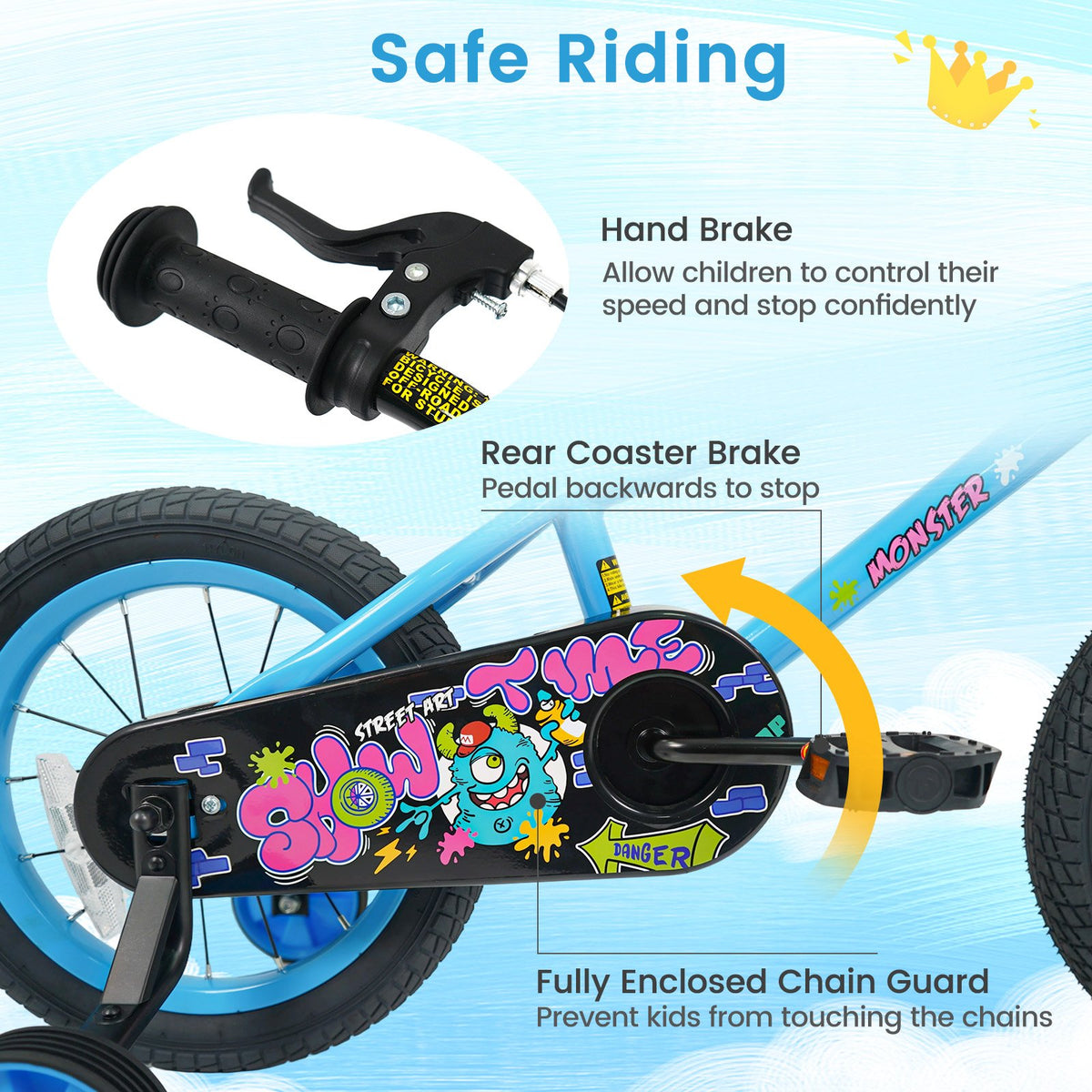 14 Inch Kids Bike with Training Wheels for Ages 3-5 Years Old Blue- Street Art Time view 5