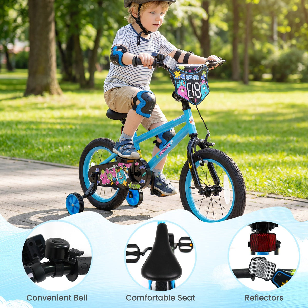 14 Inch Kids Bike with Training Wheels for Ages 3-5 Years Old Blue- Street Art Time view 8