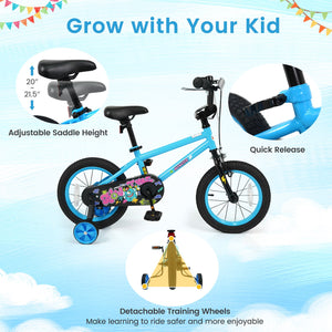 14 Inch Kids Bike with Training Wheels for Ages 3-5 Years Old Blue- Street Art Time view 9
