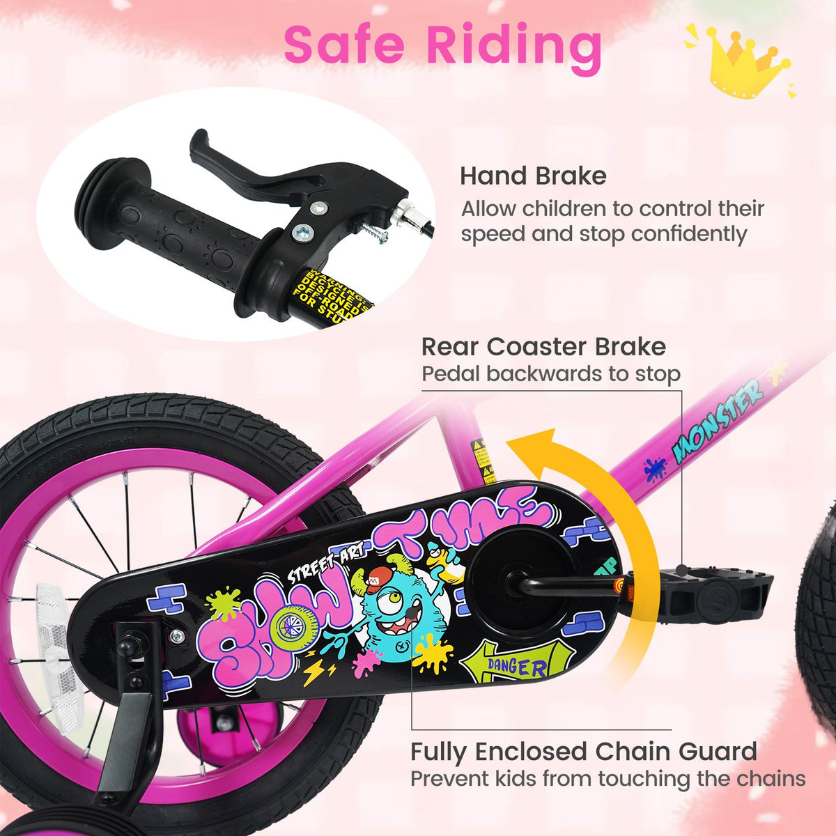 14 Inch Kids Bike with Training Wheels for Ages 3-5 Years Old Pink- Street Art Time view 8