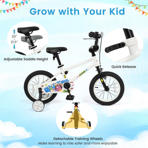 14 Inch Kids Bike with Training Wheels for Ages 3-5 Years Old White- Street Art Time view 6