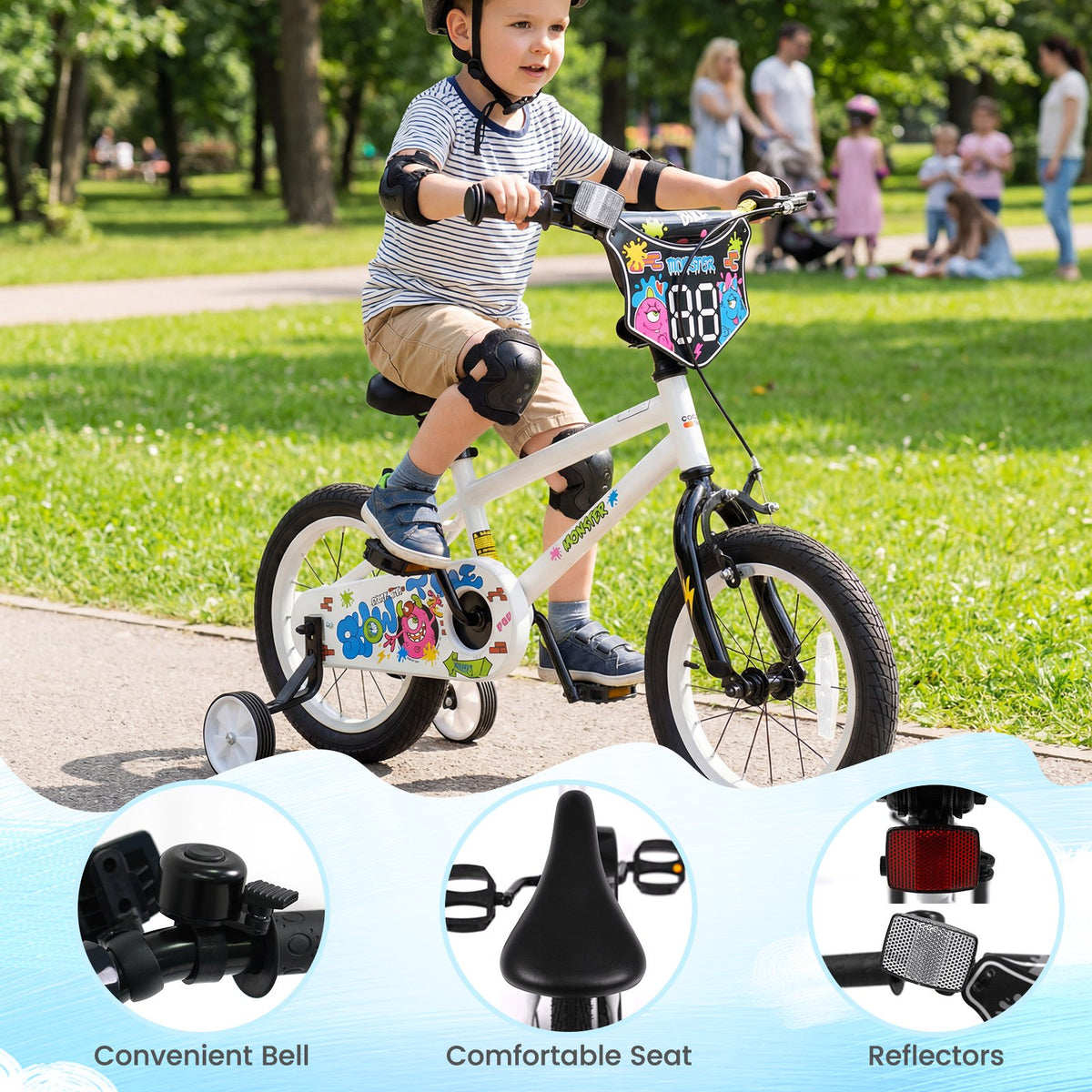 14 Inch Kids Bike with Training Wheels for Ages 3-5 Years Old White- Street Art Time view 9
