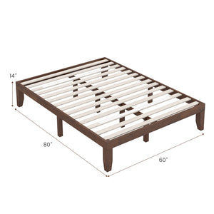 14 Inch King Size Rubber Wood Platform Bed Frame with Wood Slat Support-Walnut view 5