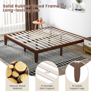 14 Inch King Size Rubber Wood Platform Bed Frame with Wood Slat Support-Walnut view 8