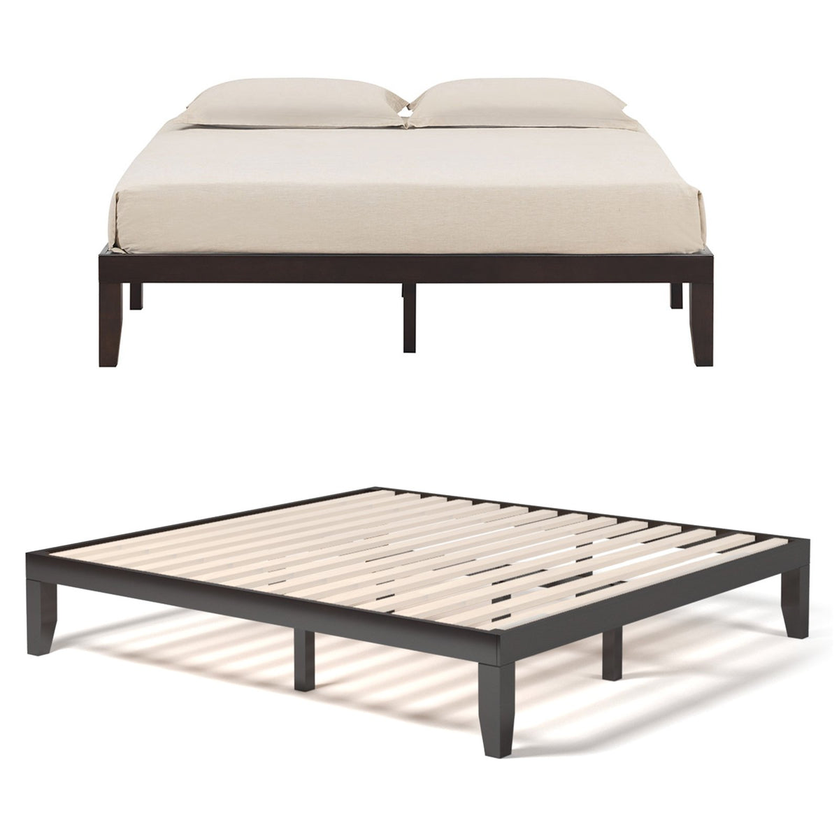14 Inch King Size Wood Platform Bed Frame-Brown view 4