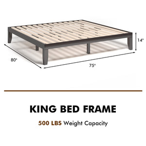 14 Inch King Size Wood Platform Bed Frame-Brown view 5