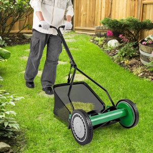 14 Inch Push Lawn Mower with 5 Steel Blades and Grass Catcher Bag-Green view 2