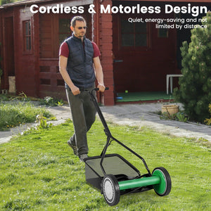 14 Inch Push Lawn Mower with 5 Steel Blades and Grass Catcher Bag-Green view 3