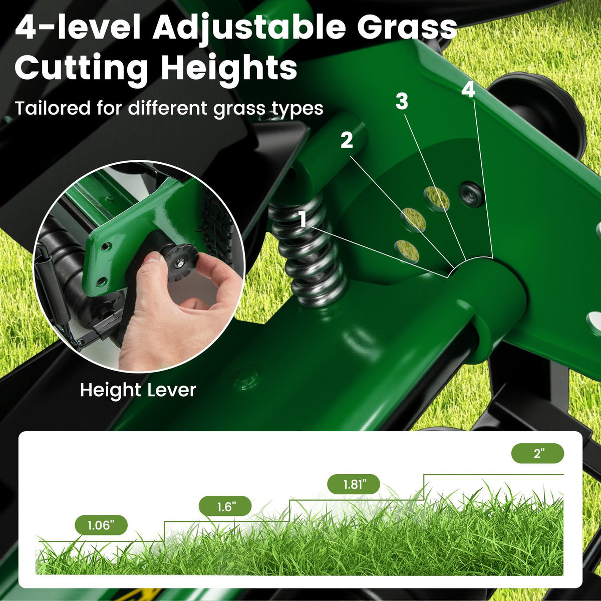 14 Inch Push Lawn Mower with 5 Steel Blades and Grass Catcher Bag-Green view 5
