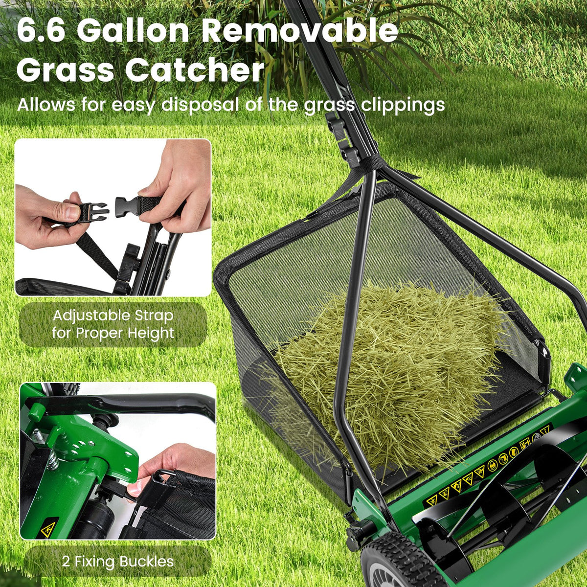 14 Inch Push Lawn Mower with 5 Steel Blades and Grass Catcher Bag-Green view 7