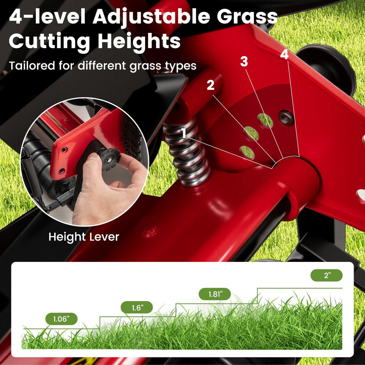 14 Inch Push Lawn Mower with 5 Steel Blades and Grass Catcher Bag-Red view 6