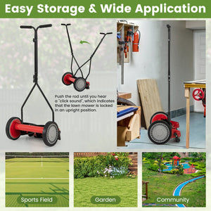 14 Inch Push Lawn Mower with 5 Steel Blades and Grass Catcher Bag-Red view 7