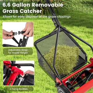 14 Inch Push Lawn Mower with 5 Steel Blades and Grass Catcher Bag-Red view 8