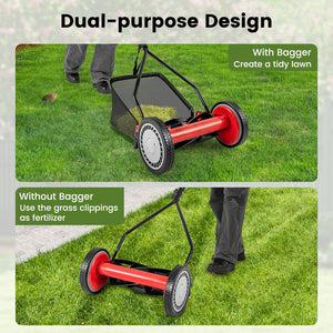 14 Inch Push Lawn Mower with 5 Steel Blades and Grass Catcher Bag-Red view 9