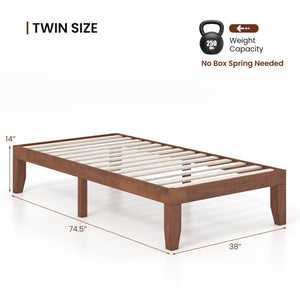 14 Inch Twin Size Rubber Wood Platform Bed Frame with Wood Slat Support-Walnut view 4