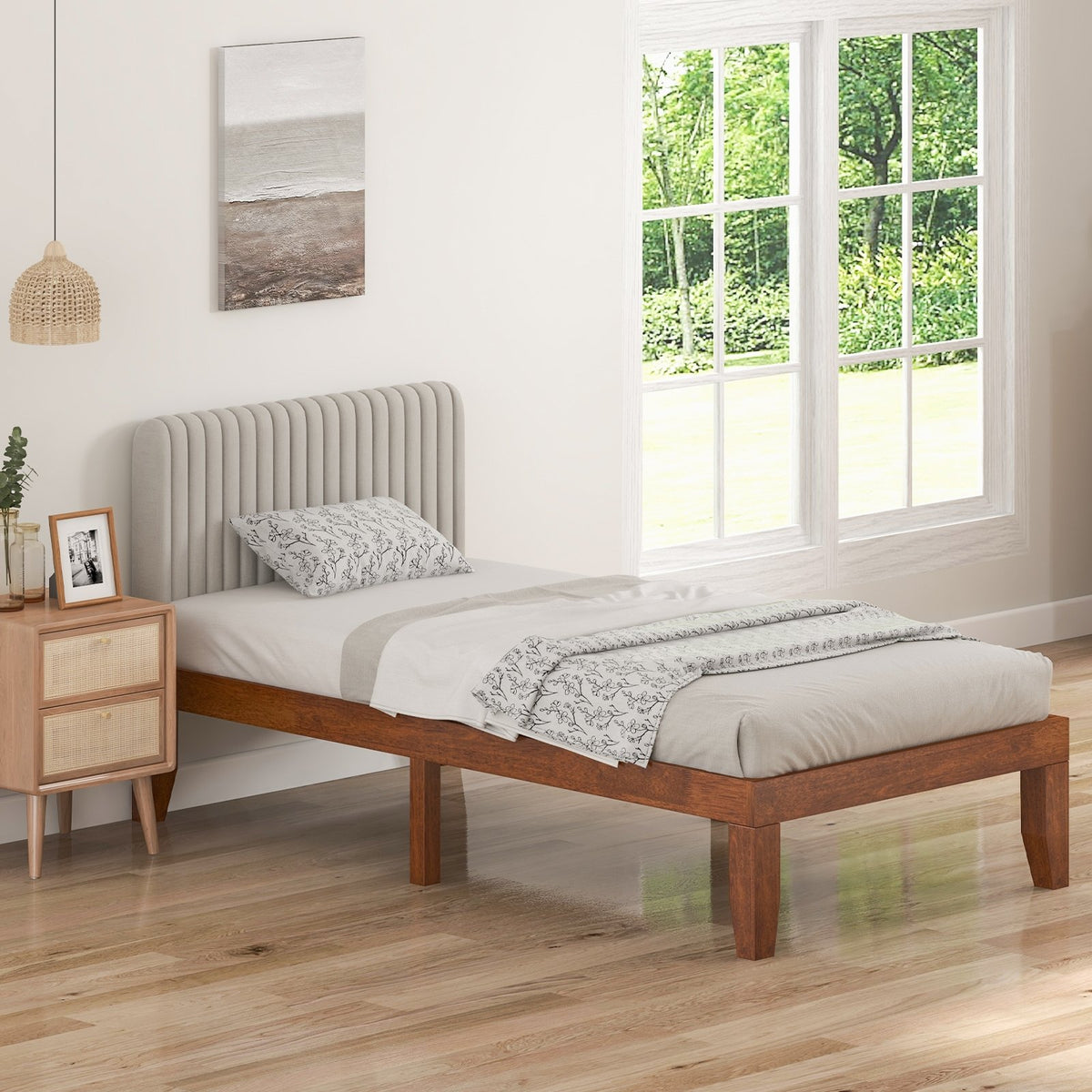 14 Inch Twin Size Rubber Wood Platform Bed Frame with Wood Slat Support-Walnut view 6