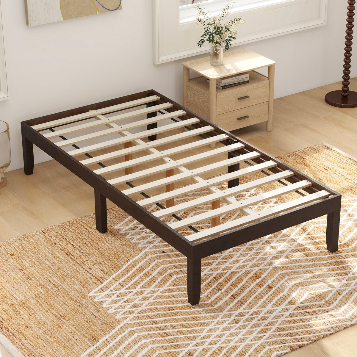 14 Inch Twin Wood Platform Bed Frame with Wooden Slats Support-Espresso view 6