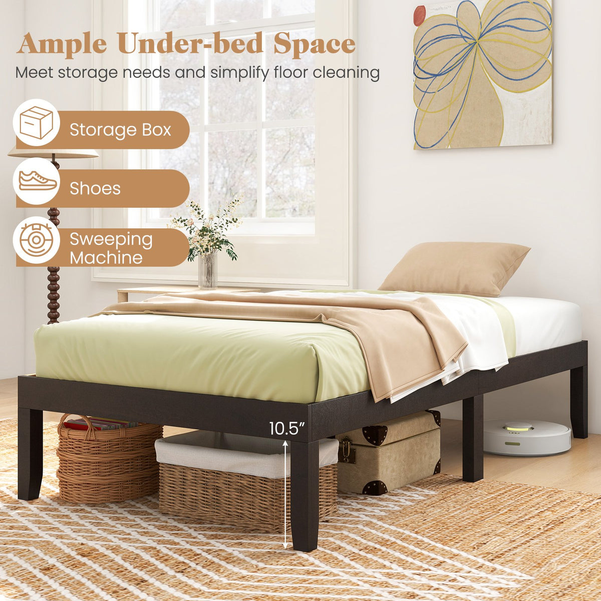 14 Inch Twin Wood Platform Bed Frame with Wooden Slats Support-Espresso view 9