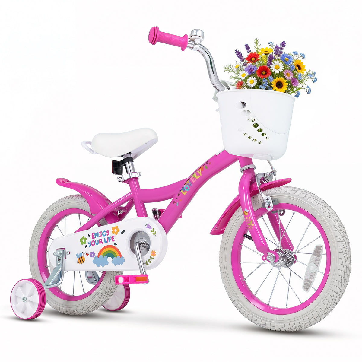 14 Inches Girls Bike for 3-5 Years Old with Basket - Spring Party, Pink