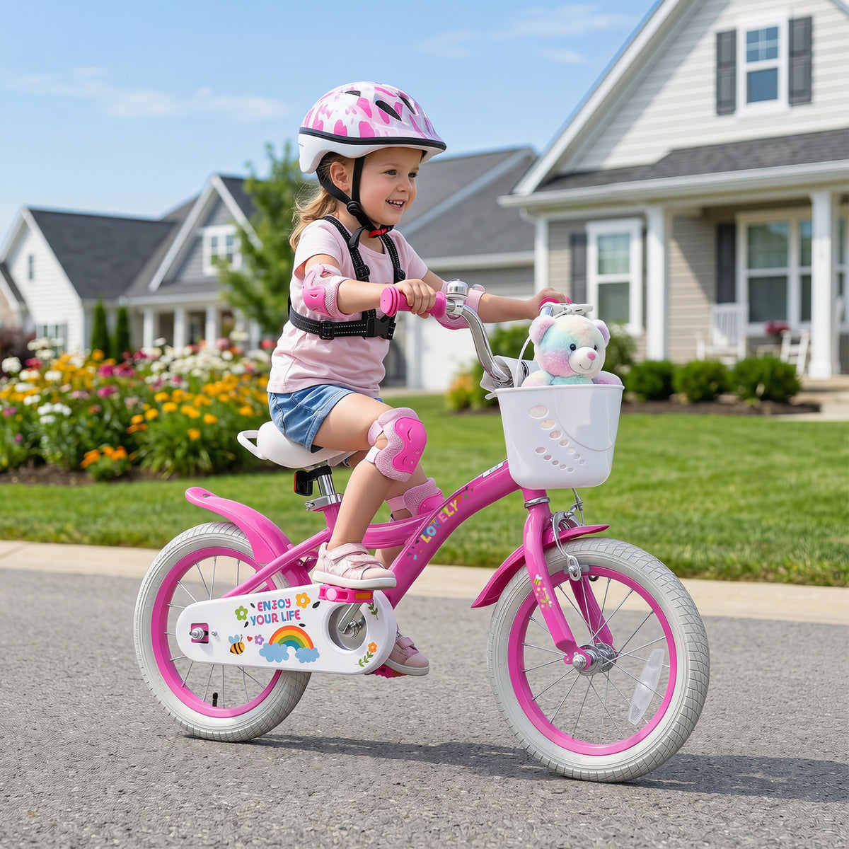 14 Inches Girls Bike for 3-5 Years Old with Basket - Spring Party, Pink view 2