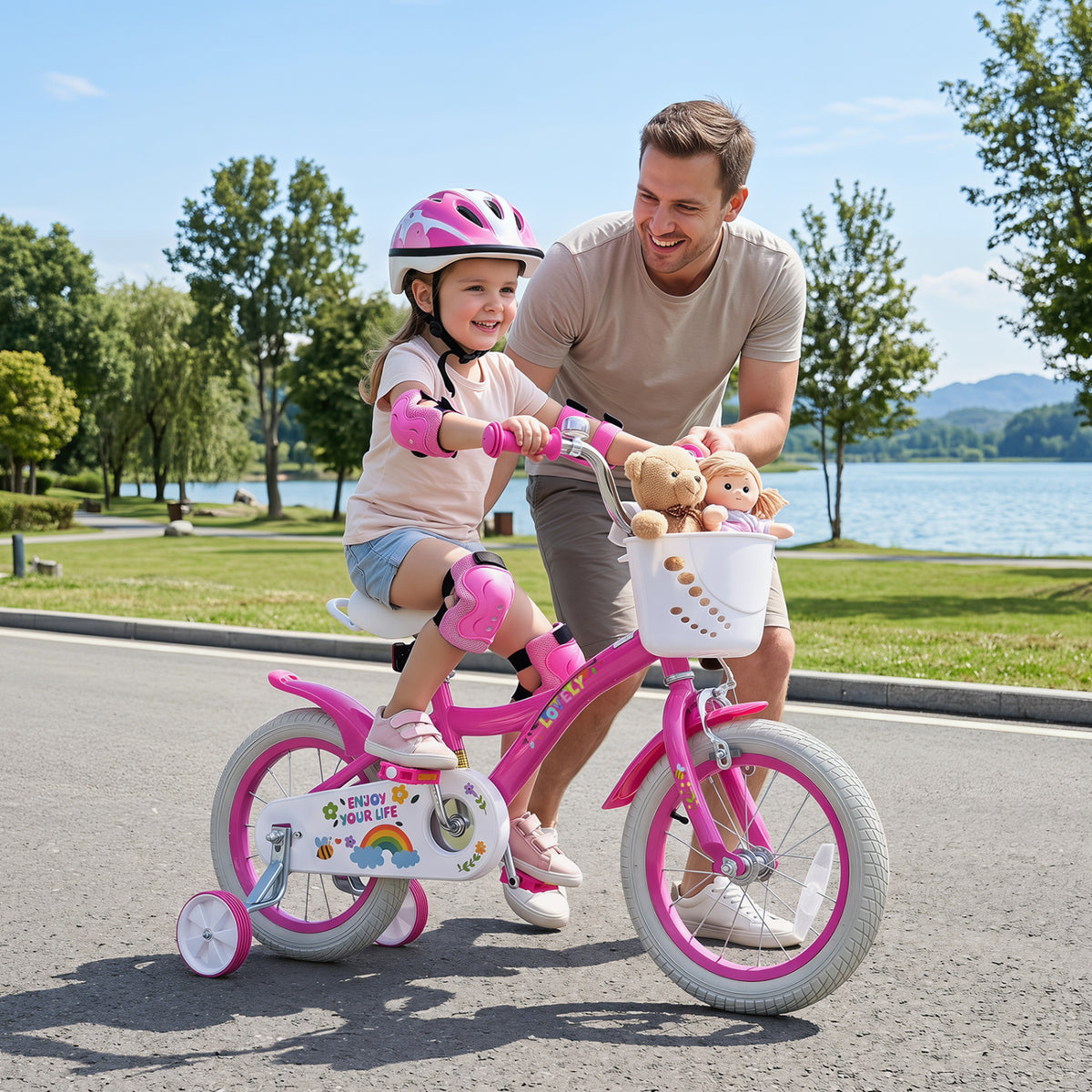 14 Inches Girls Bike for 3-5 Years Old with Basket - Spring Party, Pink view 3
