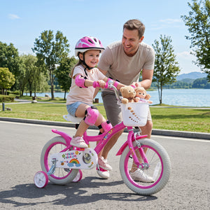 14 Inches Girls Bike for 3-5 Years Old with Basket - Spring Party, Pink view 3