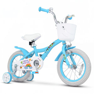 14 Inches Girls Bike for 3-5 Years Old with Training Wheels and Basket - Spring Party, Blue