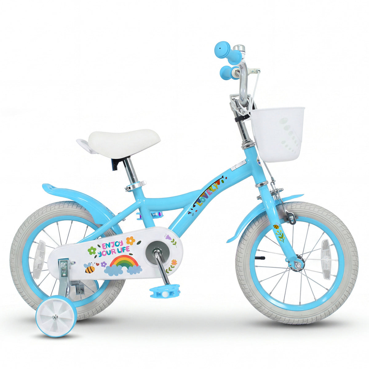 14 Inches Girls Bike for 3-5 Years Old with Training Wheels and Basket - Spring Party, Blue view 4
