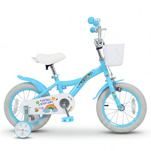 14 Inches Girls Bike for 3-5 Years Old with Training Wheels and Basket - Spring Party, Blue view 4