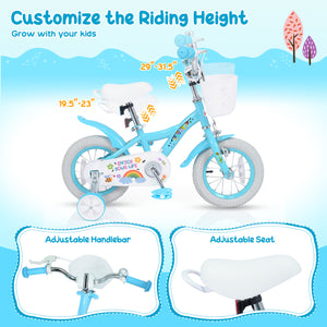 14 Inches Girls Bike for 3-5 Years Old with Training Wheels and Basket - Spring Party, Blue view 6