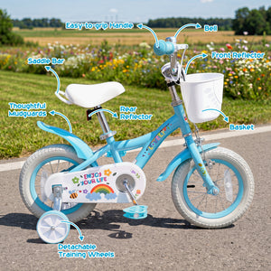 14 Inches Girls Bike for 3-5 Years Old with Training Wheels and Basket - Spring Party, Blue view 8