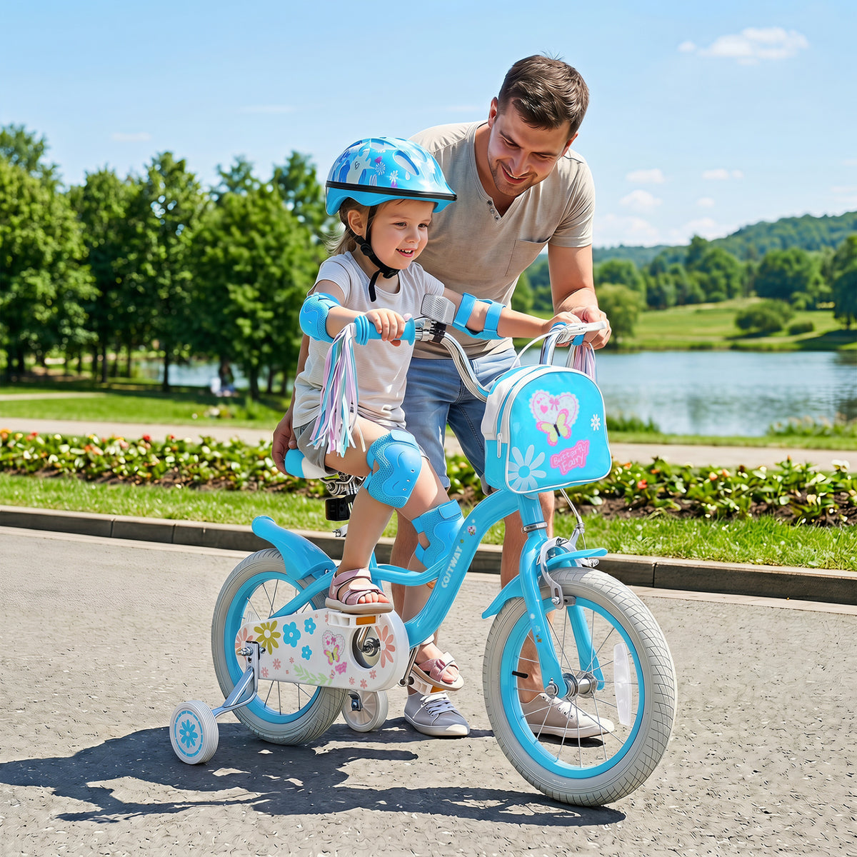 14 Inches Girls Bike with Front Bag and Streamers for 3-5 Years Blue view 2