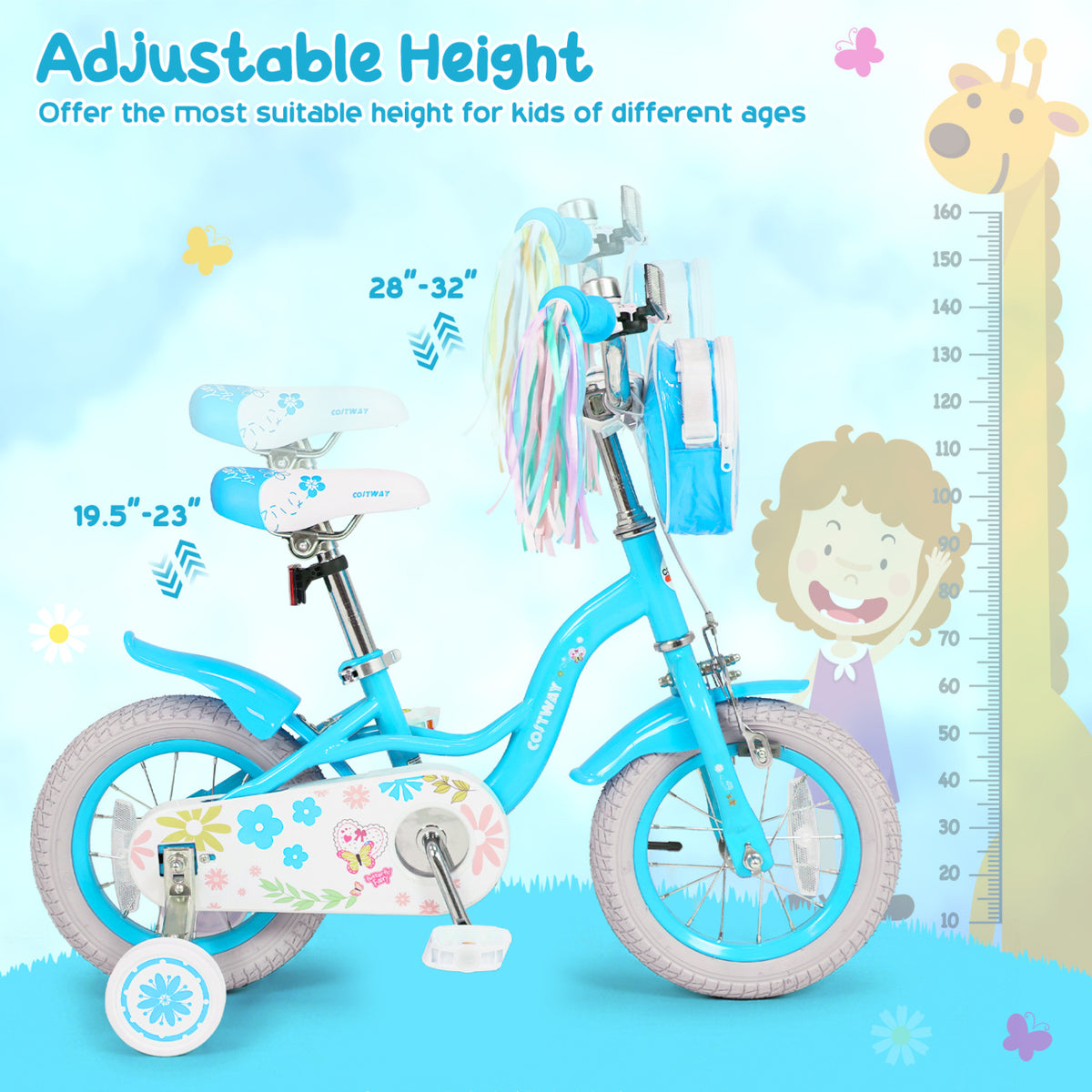 14 Inches Girls Bike with Front Bag and Streamers for 3-5 Years Blue view 6