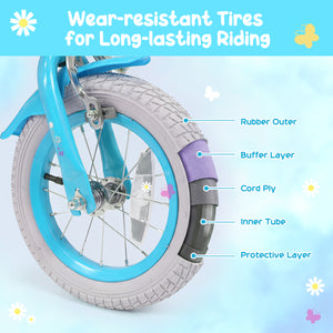 14 Inches Girls Bike with Front Bag and Streamers for 3-5 Years Blue view 8