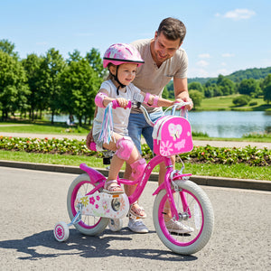 14 Inches Girls Bike with Front Bag and Streamers for 3-5 Years Pink view 2