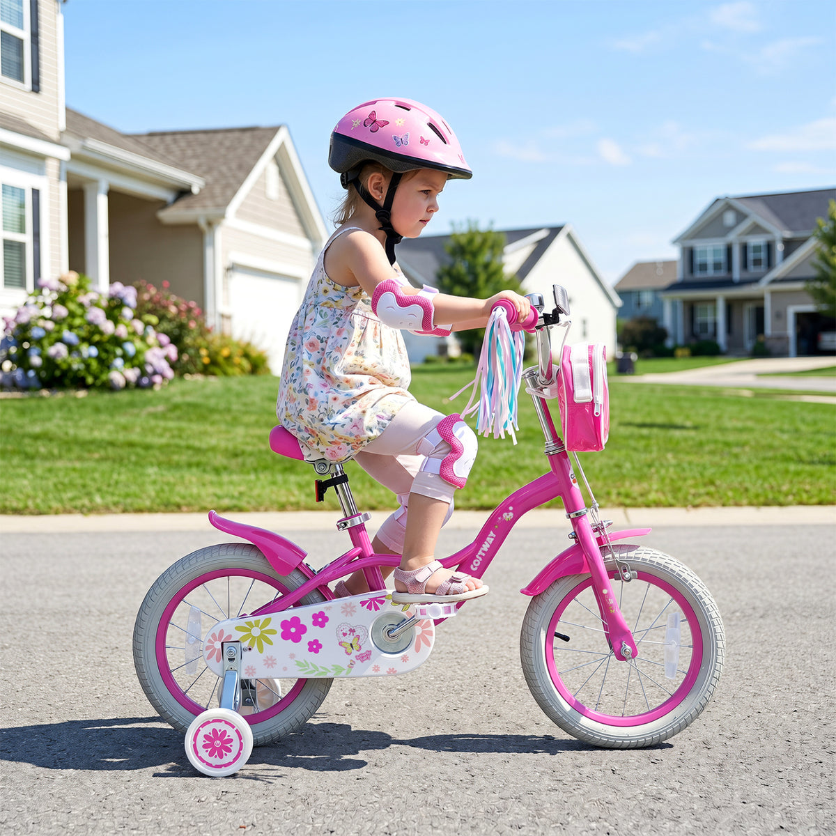 14 Inches Girls Bike with Front Bag and Streamers for 3-5 Years Pink view 3