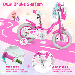 14 Inches Girls Bike with Front Bag and Streamers for 3-5 Years Pink view 7