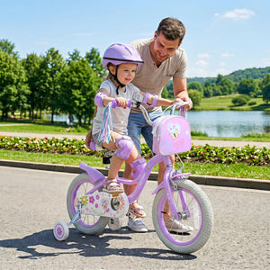 14 Inches Girls Bike with Front Bag and Streamers for 3-5 Years Purple view 2