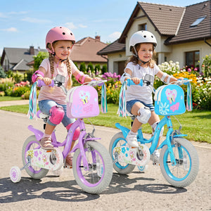 14 Inches Girls Bike with Front Bag and Streamers for 3-5 Years Purple view 3