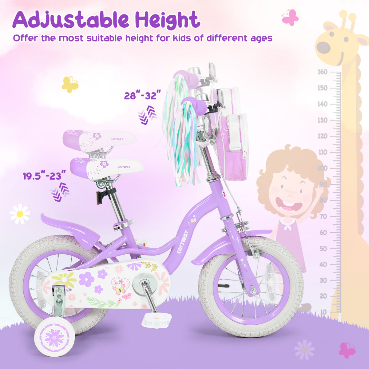 14 Inches Girls Bike with Front Bag and Streamers for 3-5 Years Purple view 6