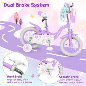 14 Inches Girls Bike with Front Bag and Streamers for 3-5 Years Purple view 7
