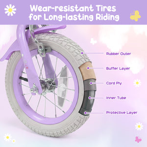 14 Inches Girls Bike with Front Bag and Streamers for 3-5 Years Purple view 8