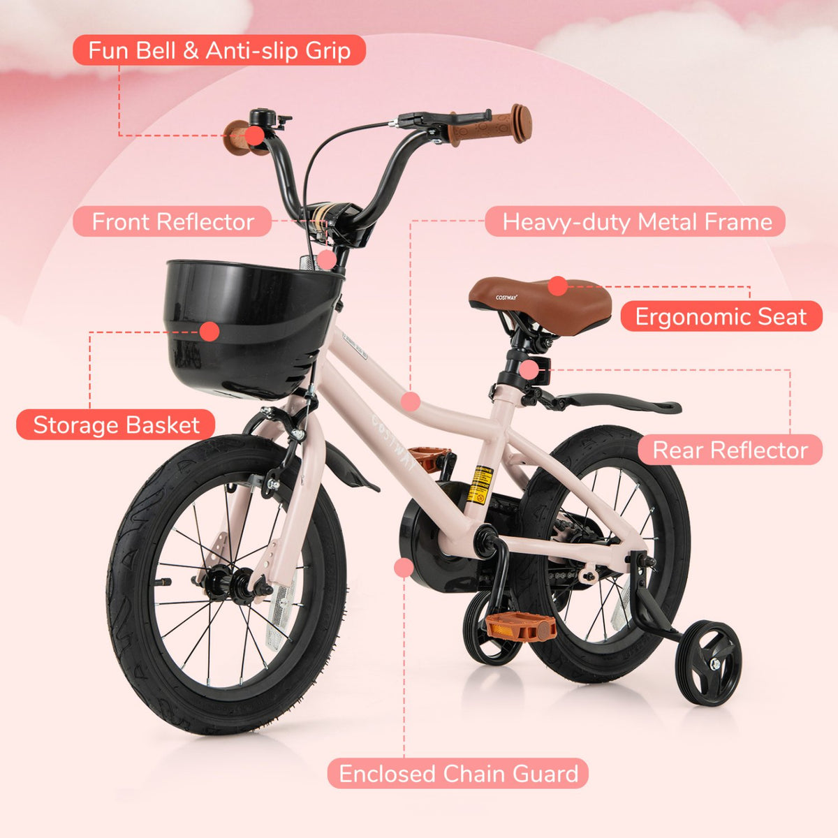 14 Inches Kids Bike with Basket and Adjustable Handlebar for 3-5 Years Old view 9