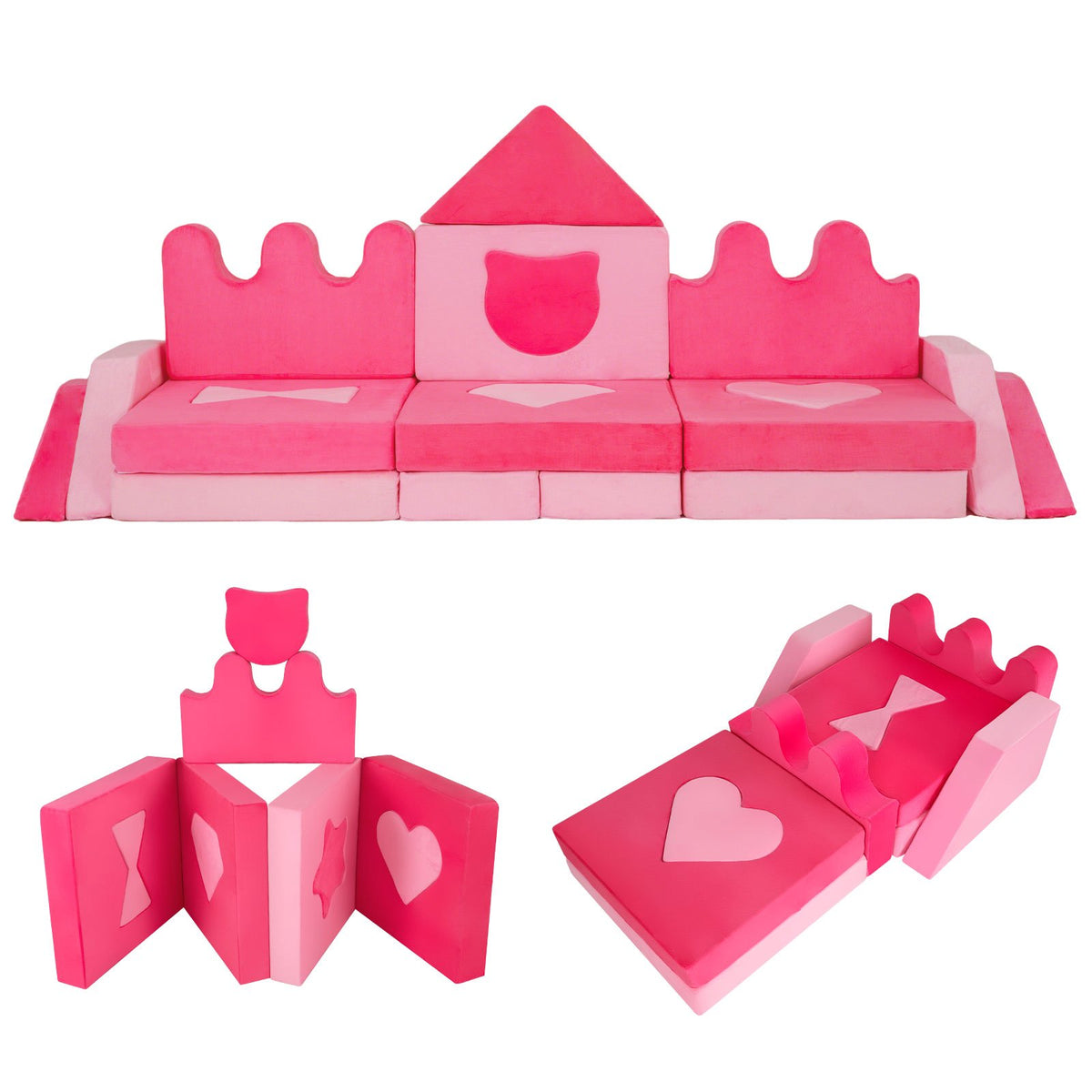 14 Piece Kids Play Couch Modular Foam Climbing Blocks for Kids 3+ Years Old-Pink