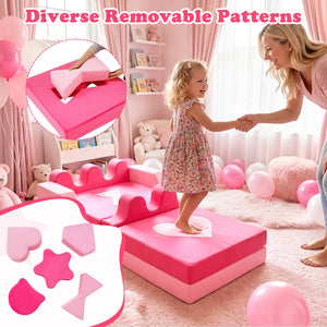14 Piece Kids Play Couch Modular Foam Climbing Blocks for Kids 3+ Years Old-Pink view 8