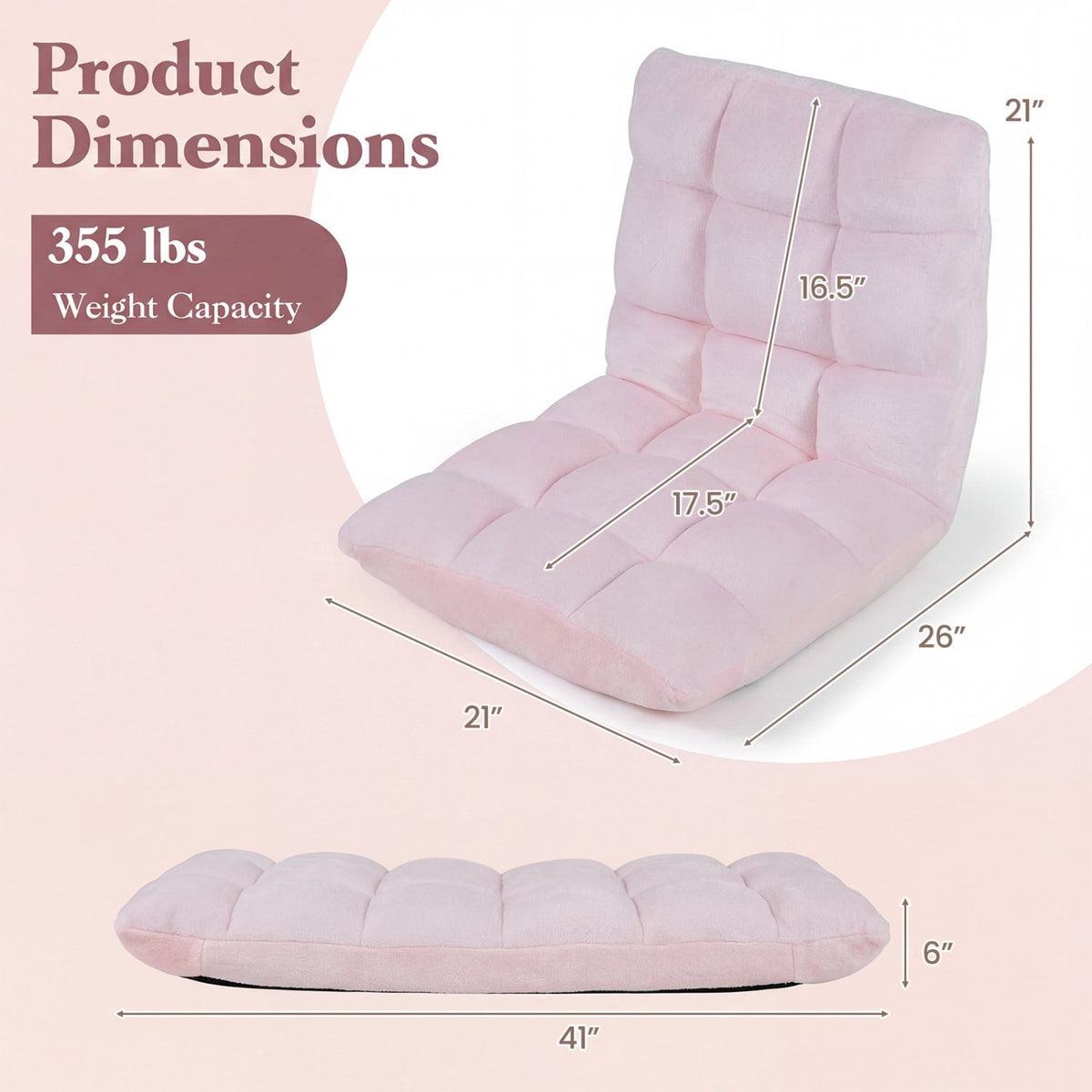 14-Position Adjustable Cushioned Floor Chair-Light Pink view 3