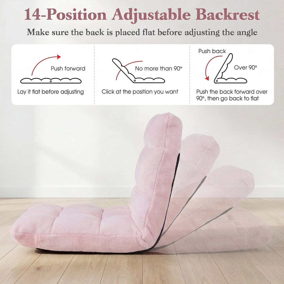 14-Position Adjustable Cushioned Floor Chair-Light Pink view 5