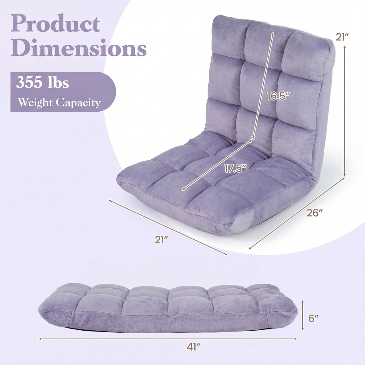 14-Position Adjustable Cushioned Floor Chair-Light Purple view 4